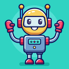 Cute robot cartoon icon character, line stoke isolated, graphic design sign