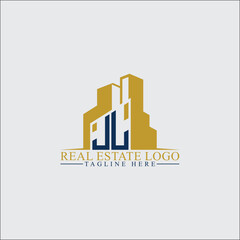 Modern JL Real Estate Logo Design with Building Silhouettes