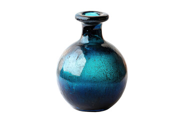 Close-up image of a beautiful blue glass vase with a round shape and a narrow neck, perfect for home decoration or as a gift item.