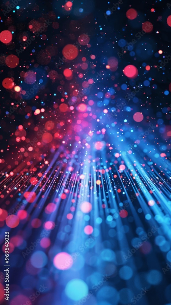 Poster a colorful image of a starry sky with blue and red lights. the image is abstract and has a dreamy, e
