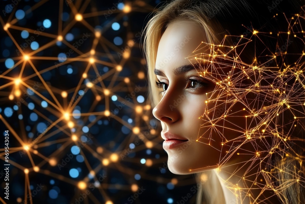 Aufkleber dendrite thalamus neurodynamics neurophotonics and somatosensory womans glowing brain amidst a digit
