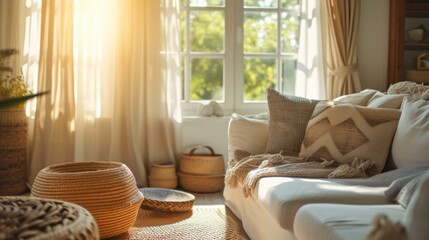 Fototapeta premium Cozy Living Room Interior Design with Natural Light