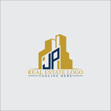 Modern JP Real Estate Logo Design with Building Silhouettes