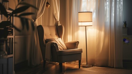 Fototapeta premium Cozy Living Room with Armchair and Floor Lamp