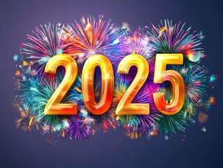 Celebrate the New Year 2025 with vibrant fireworks and bold numerals, perfect for festive graphics and event promotions.