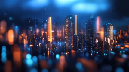 A vibrant and futuristic cityscape illuminated by neon lights, showcasing skyscrapers and a dynamic urban atmosphere.
