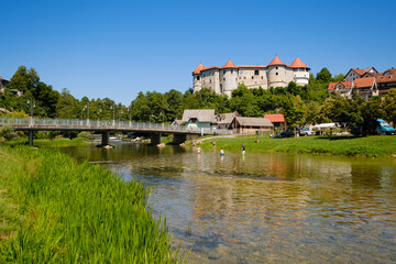 Fototapeta premium Old town Žužemberk in Slovenia with Krka river