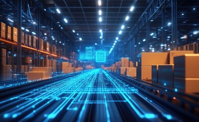 Obraz premium Automated warehouse with digital interface.