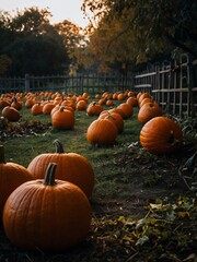 A spooky Halloween scene filled with pumpkins, bats, and eerie shadows.