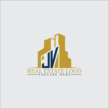 Modern JV Real Estate Logo Design with Building Silhouettes