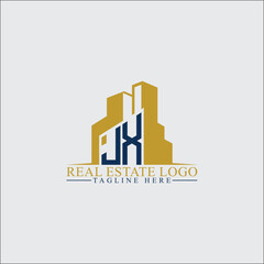 Fototapeta premium Modern JX Real Estate Logo Design with Building Silhouettes