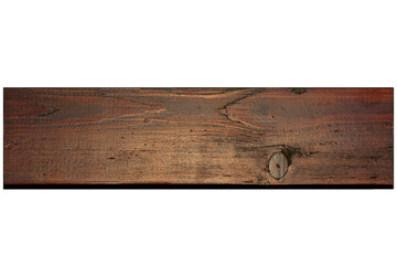 Wooden board painted with brown stained varnish. On isolated transparent background.