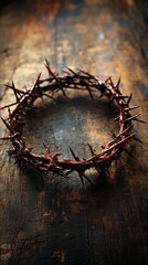 Crown of Thorns on Wooden Surface