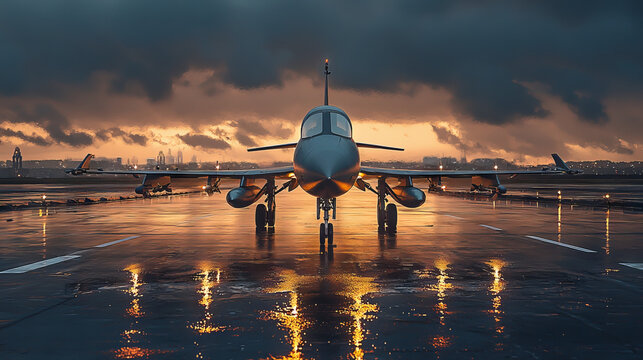A military jet on the tarmac, ready to take flight.