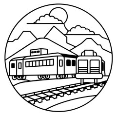 railway transport outline coloring book page line art drawing