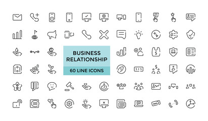 Business relationship icon set, Vector set of linear icons, team work and human resource management. Editable Stroke icon Set. Pixel Perfect.