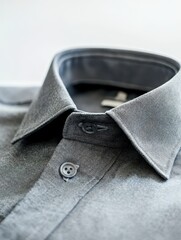 Stylish Grey Shirt with Button Details and Folded Collar on White Background