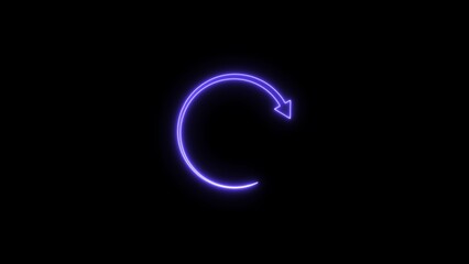 Right direction neon glowing arrow circle purple color 4k illustration. loading circle on black background.