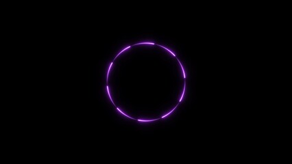 abstract neon glowing circle purple color 4k illustration. black background 4k illustration.
