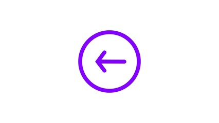left direction arrow icon in circle purple color 4k illustration. white background 4k illustration.