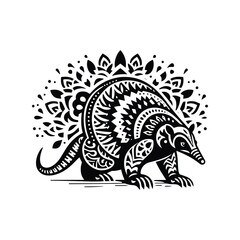Anteater in bohemian black and white silhouette illustration -