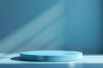 Sunlit Blue Podium with Soft Shadows - Minimalist Display Platform for Product Showcases and Presentations