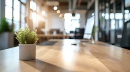 Fototapeta premium Modern Office Workspace with Natural Light and Desk Plant