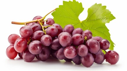 Fototapeta premium Closeup of Red Grapes with Green Leaf - Fresh Fruit Photography