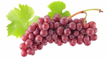 Fototapeta premium Close-up of a Bunch of Red Grapes with Green Leaves