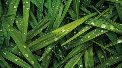 The background texture of bright green grass with sparkling water droplets evokes a calm and refreshing atmosphere, thoughts of serenity and tranquillity in the setting,
