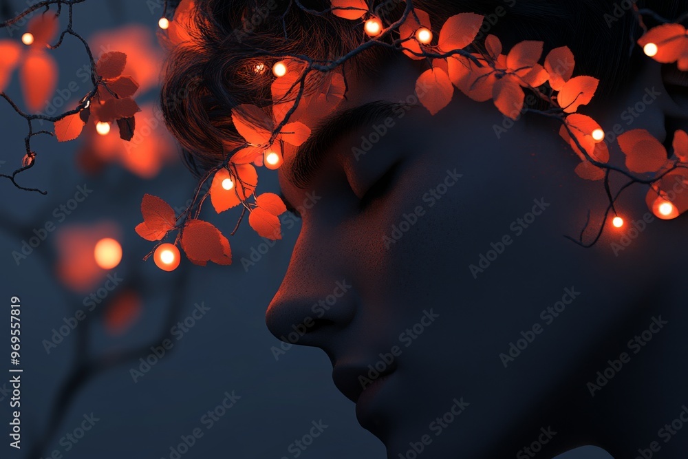 Poster neurofeedback fmri synaptic and neuroepigenetics side profile of man with glowing neural brain and c