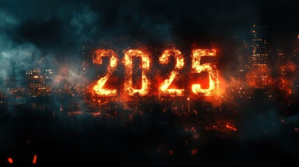 Futuristic Concept of 2025 in Blurred Smog with Copy Space for Text - Abstract Environmental Forecasting