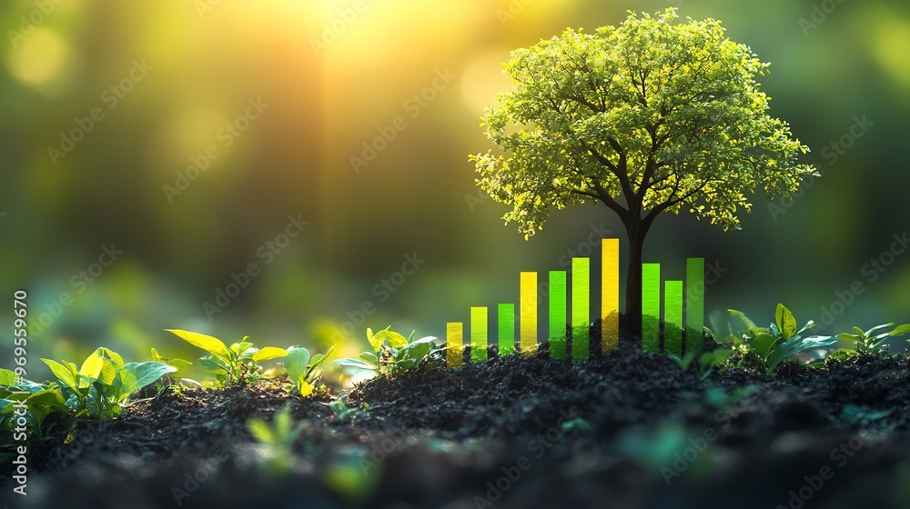 Sticker vector design of a tree with branches shaped like bar charts symbolizing business growth with vibran