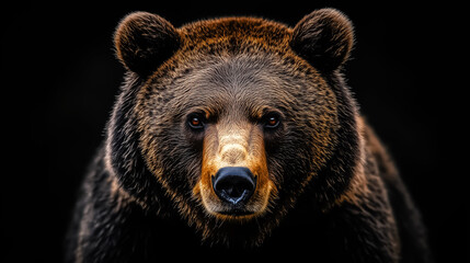 A striking portrait of a grizzly bear, perfect for wildlife conservation campaigns or nature-themed artwork.