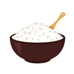 Rice in the bowl. Vector stock of cooked rice in a ceramic bowl. Japanese rice.