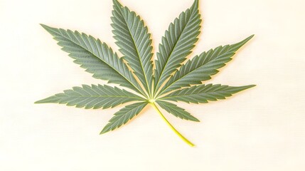 Fototapeta premium A single cannabis leaf, with intricate details and vibrant green color, isolated on a white background. 