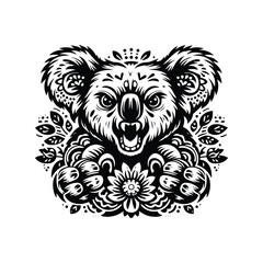 Obraz premium Koala in folk art black and white silhouette illustration -