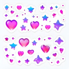vibrant gradients of star and heart jewel stickers with slight shadow effect set isolated on white background image in two sentences