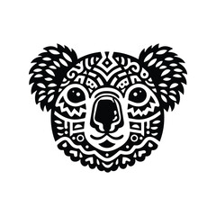 Koala in folk art black and white silhouette illustration -