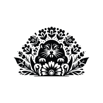 recommend clip art: Mole in folk art black and white silhouette illustration -