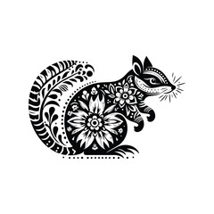 Obraz premium Numbat in folk art black and white silhouette illustration -