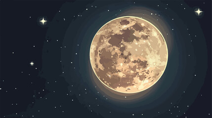 Realistic Full Moon with Star Cartoon Flat Style isolated on white background