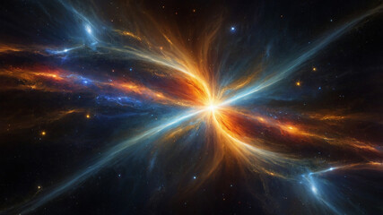 Naklejka premium Magnificent cosmic explosion with vibrant colors in space, showcasing star formation and beauty.