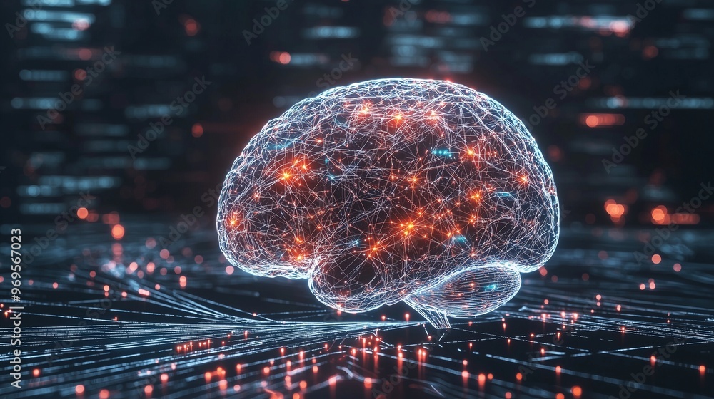 Poster a digital brain with neural connections representing intelligent systems ai and advanced technology.