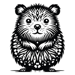 Obraz premium Quokka in folk art black and white silhouette illustration -