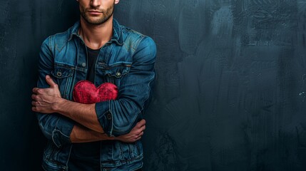 Heartbroken man clutching a red heart symbolizing emotional pain from love and relationship issues