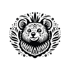 Quokka in folk art black and white silhouette illustration -