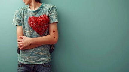 Heartbroken man clutching a red heart symbolizing love s pain and relationship struggles
