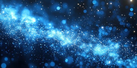Fototapeta premium Abstract Blue Nebula with Glowing Particles and Geometric Shapes