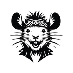 rat in bohemian black and white silhouette illustration -